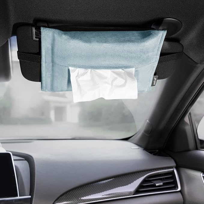 pack all Car Tissue Holder, Premium Microsuede Sun Visor Napkin Dispenser, Wipes Case for Backseat, Vehicle Accessories (Light Blue)