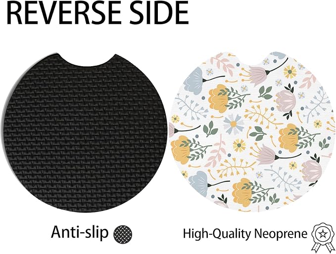2pcs Cute Yellow Flowers Cute Flowers Car Coasters,Absorbent Universal neoprener Cup Holder Coasters with a Finger Notch,Car Accessories for Women&Man Interior，2.75" 6