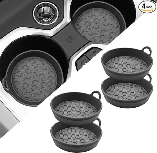 4 Pack Car Cup Holder Coaster, Universal Silicone Non-Slip Insert Pad, Waterproof Spill-Proof Drink Mat for SUV Sedan Truck, Automotive Interior Accessories(Gray)