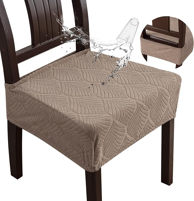 Removable and Washable Seat Covers for Dining Room Chairs Set of 2 - Waterproof Stretch Chair Seat Slipcovers, No Back Covers