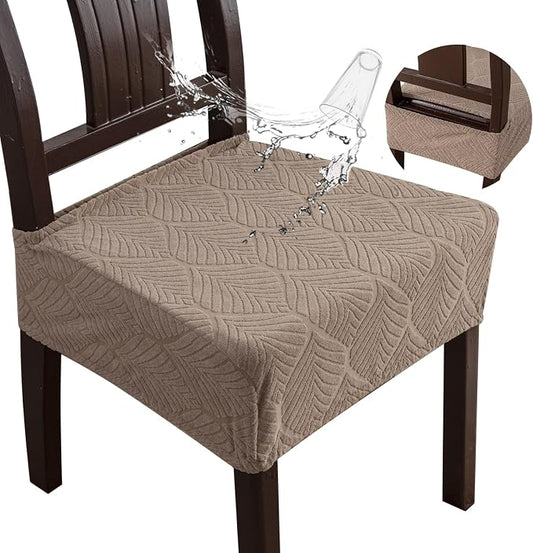 Removable and Washable Seat Covers for Dining Room Chairs Set of 2 - Waterproof Stretch Chair Seat Slipcovers, No Back Covers