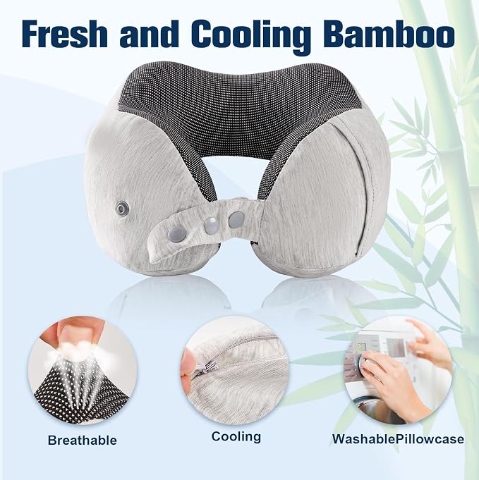 Cirorld Neck Pillow for Traveling, Travel Pillows for Airplanes,100% Pure Memory Foam Travel Neck Pillow, Adjustable Flight Pillow, Portable Plane Accessories with Eye Mask, Earplugs, Carry Bag