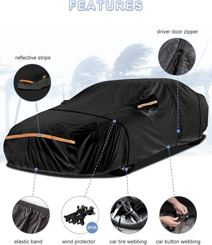 Car Cover Waterproof All Weather Custom Fit for Chevy Camaro 2010-2025, Heavy Duty Outdoor Full Exterior Cover for Automobiles, Sun Rain UV Dust Snow Protection with Door Zipper-Black