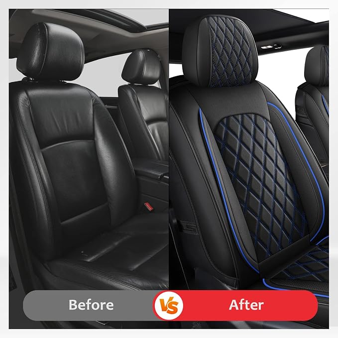 MIROZO Dodge Ram Seat Covers Full Set,Waterproof Truck Seat Covers Fits for 2009-2026 Ram 1500/2500/3500 Crew Quad Regular Cab Pickup Cushions with Split Curved Bench 40/60,Black and Blue