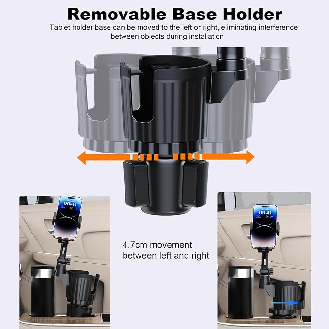 Cup Holder Phone Mount, 2 in 1 Universal Cup Holder Expander with Long Arm 360°Rotation Cup Phone Holder for Car Fits All 4-7” iPhone Galaxy Smartphones and Most Truck Bottles