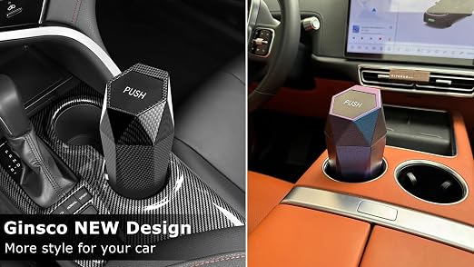 Ginsco Car Trash Can with Lid, Cup Holder Garbage Can for Car, Garbage Bin Cars Accessories for Interior, Leakproof Small Trash Bin, Mini Trash Can for Cars, Home, Office (Carbon Fiber Pattern)