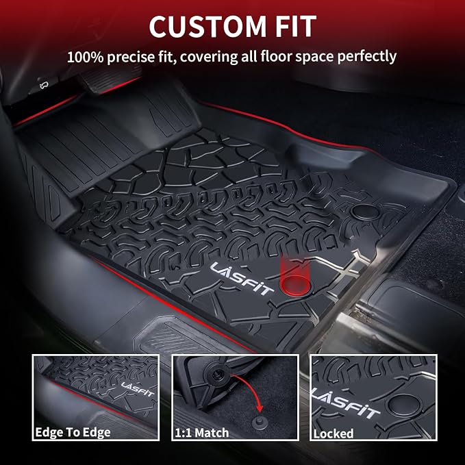 LASFIT Floor Mats for 2021-2026 Ford Bronco 4-Door Carpet Floor, All Weather TPE Protector Custom Fit SUV Floor Liners, Not Fit Bronco Sport or 2 Door