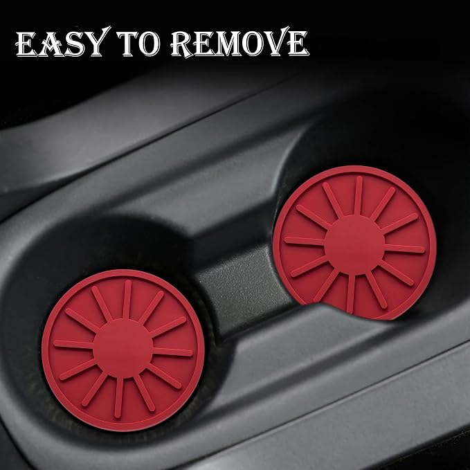 2-Piece Non-Slip Car Cup Holder Coaster – 2.75 Inch Auto Insert, Universal Fit for Cars & SUVs – Durable & Easy to Clean Drink Mat (Red)