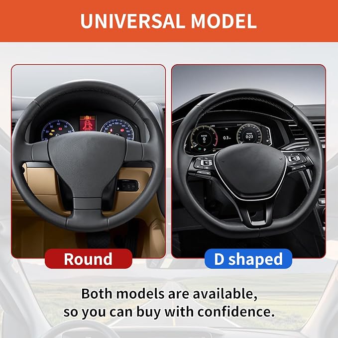 15 Inch Leather Steering Wheel Cover, Automotive Accessories Breathable Anti-Slip Elastic Soft Wheel Protector, Fit for Most SUVs Trucks and RVs (Orange)