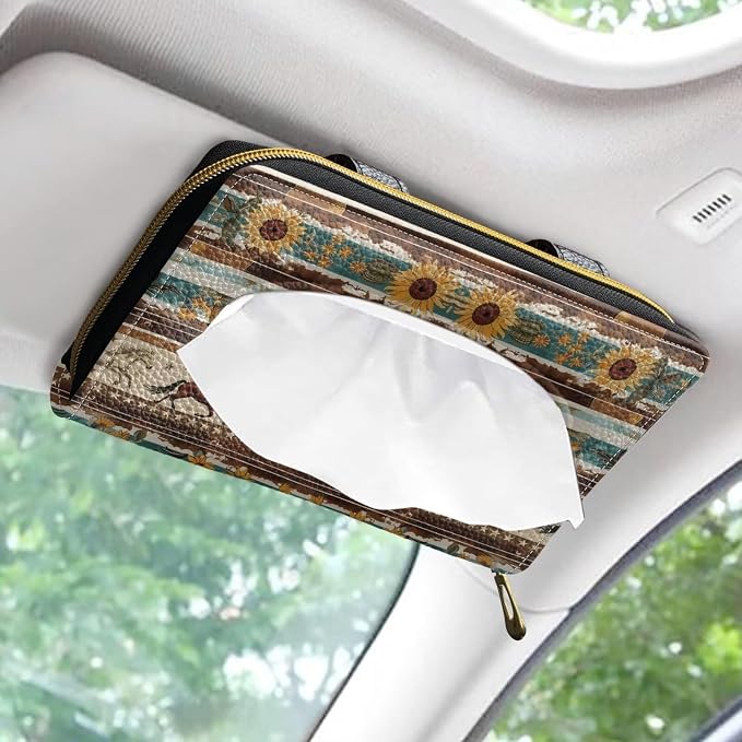 Tribal Horse Sunflower Car Tissue Box Sun Visor Napkin Holder Car Interior Accessories Car Tissue Holder for Car