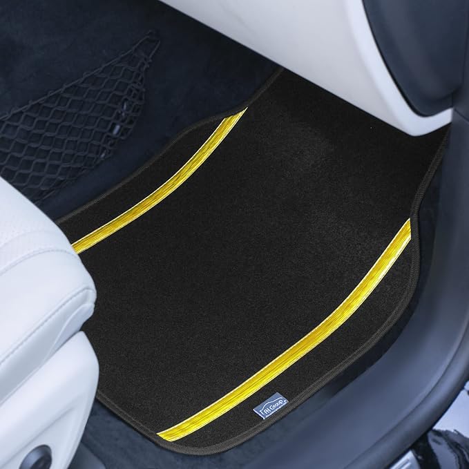 FH Group Universal Fit Car Floor Mats – All-Purpose Carpet Floor Mats & Protectors for Cars, SUVs & Trucks, Durable Automotive Carpet Mats, Yellow & Black