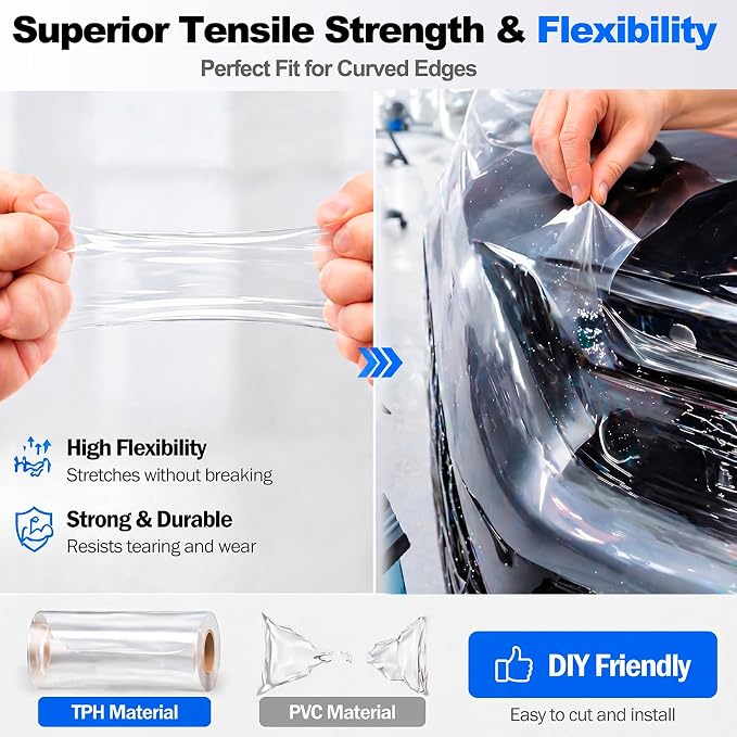 BreezeHug 60" x 20ft TPH Paint Protection Film, Self Healing Clear Car Wrap with Hydrophobic Coating, High Gloss Ppf Vinyl for Scratch Resistant Automotive Surface Protection