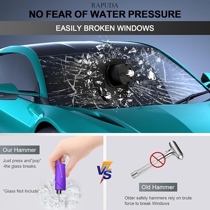RAPUDA Window Breaker Seatbelt Cutter,3-in-1 Mini Glass Breaker, 3 Pack Car Escape Tool for Land and Underwater,Keychain Car Emergency Tool（Pink/Purple/Sky Blue）