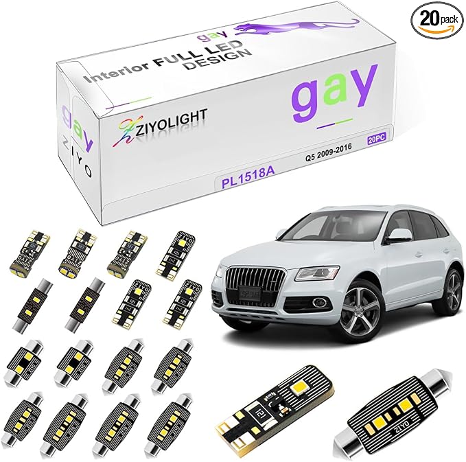 PL1518A - (20 Bulbs) LED Interior Light Kit Package Replacement for AUDI Q5 2009-2016 + License Plate Light Bulbs Package, White Dome Lights Upgrade Error Free