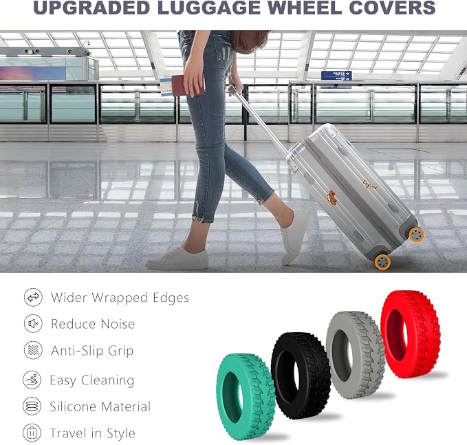 8 Pcs Luggage Wheel Covers for Suitcase Wheels Protective,Orange | Silicone covers for 2.0-2.4 in exposed wheels;Wear-resistant & anti-noise silicone covers.Easy to install and rinse.