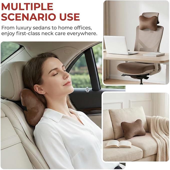 2PCS Car Neck Pillow, Soft Comfortable Vehicle Seat Neck Support Pillow Cushion for Relief Driving Fatigue, Breathable Auto Interior Headrest Neck Rest Pad, Universal for Vehicles (Coffee)