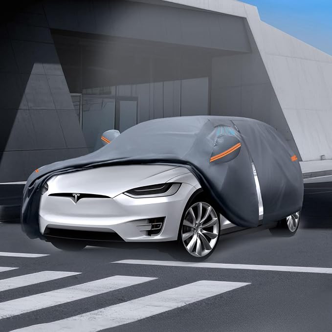 Waterproof Model X(2015-2026) Car Cover with Breathable Vents, [Upgrade] Premium Covers with Cotton Liner and Zipper Door,Sun Rain Snow Dust Uv Protection.(Gift with Towel Storage Bag)