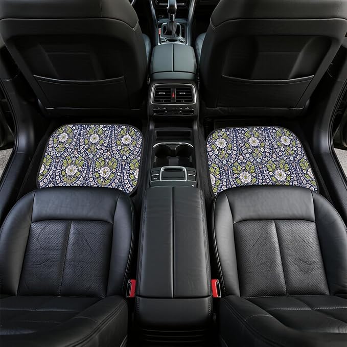 Turkish Persian Orange Car Floor Mats Set of 4 Bohemian Floral Vine Automotive Foot Mats Rugs Carpet for Car Non-Slip Auto Car Accessories Universal Fit for Car SUV Truck Van