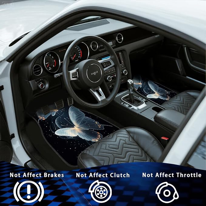 Butterfly Car Floor Mats Set of 4 White Black Glowing Line Art Automotive Car Floor Carpets Non-Slip Auto Car Accessories Universal Fit for Car SUV Truck Van