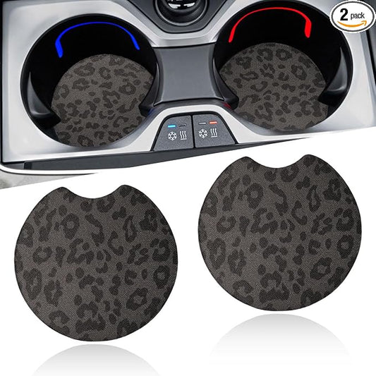 2PCS Leopard Print Car Cup Holder Coasters, 2.77'' Non-Slip & Shockproof Automotive Interior Drink Cup Mat, Universal Vehicle Insert Coaster Decoration Accessories for Women Girl (No.13)
