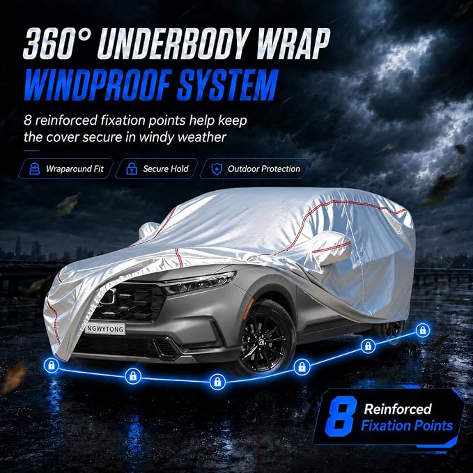 Waterproof All Weather Heavy Duty Vehicle Cover, 360° Underbody Wrap Windproof Design, Quick Install Outdoor Cover,（for Honda CRV 1996-2025）