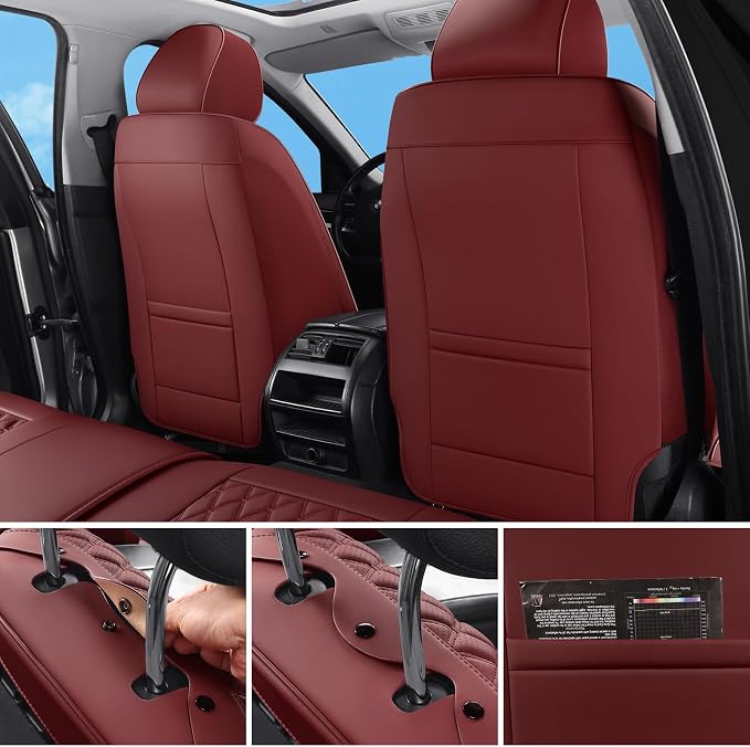 Car Seat Covers,red Leather Front Seat Covers for Cars,Front Driver Seat Covers,Waterproof Car Seat Cushion Protectors,Universal Fit for Most Cars SUV Trucks(Burgundy-Front Seats)