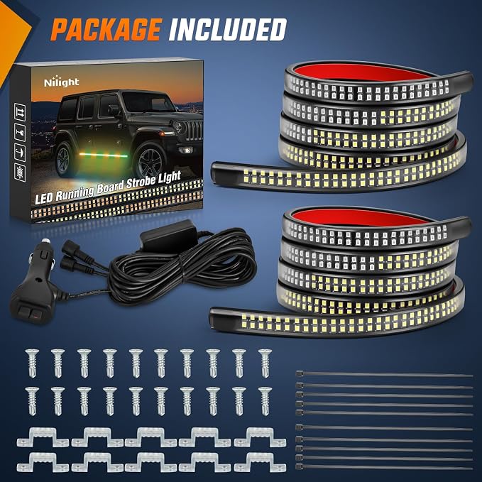 Nilight 2PCS 70 Inch Emergency Strobe Light Strip 1125 LED Running Board Lights Amber Green Flexible Side Flashing Warning Caution Safety Waterproof for Truck Construction Vehicles Pickup