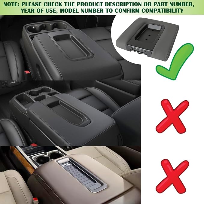 Front Seat Center Console Armrest Lid Gray Compatible with 2014-2019 Chevrolet Chevy Silverado Suburban Tahoe GMC Sierra Yukon XL Replaces 22881398