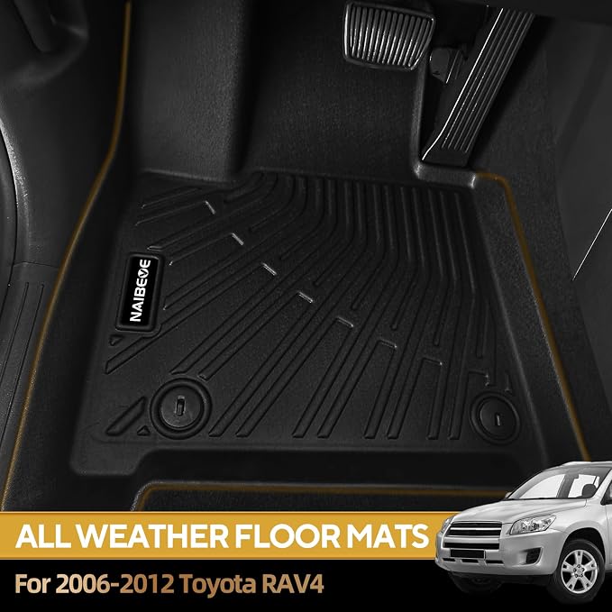 Naibeve Floor Mats for 2006-2012 Toyota RAV4-All Weather for Toyota RAV4 Floor Mats Liners 2 Row & Cargo Mats Liner (Floor Liner+Trunk Mat)