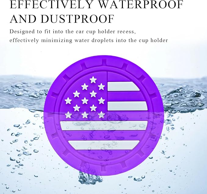 4 PCS Car Cup Holder Coasters, 2.75 Inch Universal Non-Slip American Flag Insert Coaster for Auto Cup Holders, Shockproof Car Drink Mat for Men Women, Vehicle Interior Decor (Purple)