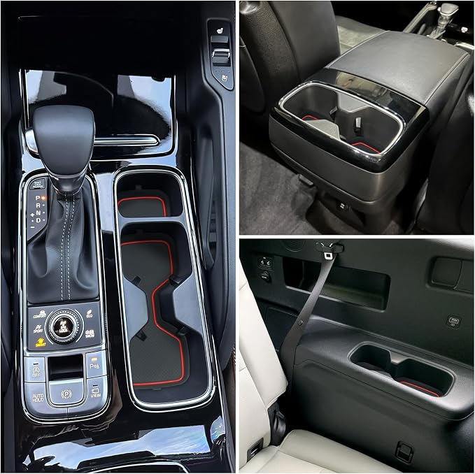 Cup Holder Coaster for Kia Telluride Accessories 2020-2022 2023 2024 2025 | 3D Silicone Cup Holder Insert Mat, Non-slip Center Console Pad, Telluride Interior Accessories Decoration, Red Trim, 6pcs Kit