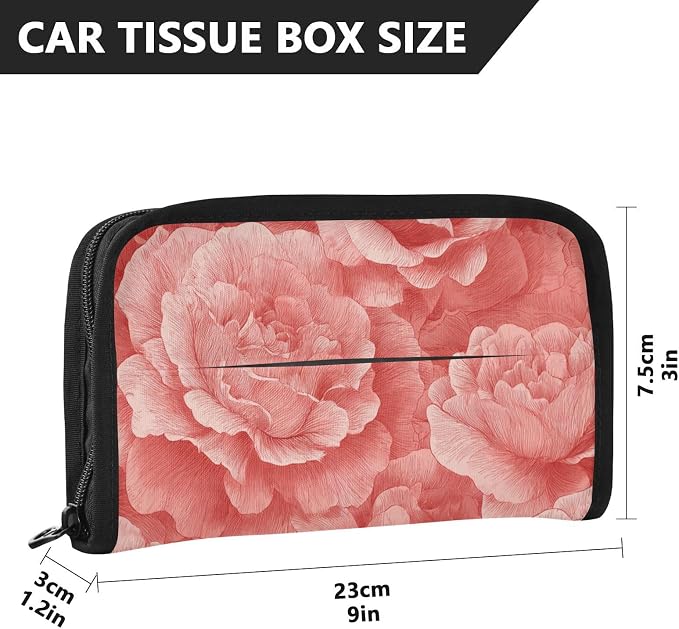 Car Tissue Holder Car Napkin Holder Tissue Box Dispenser Storage Case Sun Visor Mask Holder Accessories with Adjustable Straps Reusable Refillable Red Roses Petals