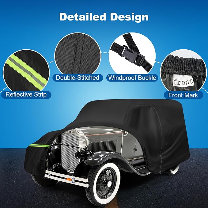 QUNSUNUS Car Cover for Ford Model A Sedan/Convertible 1928-1931 with Cotton | Waterproof Outdoor All-Weather Heavy 420D Oxford Model A Cover, with Zipper and Straps, for Dust, Sun, Wind Protection