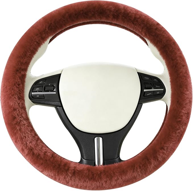Furry Warm Steering Wheel Cover, Universal 14.5-15 Inch Winter Plush Warm Steering Wheel Cover, Soft Fluffy, Anti-Slip Design, Soft Texture (Coffee)