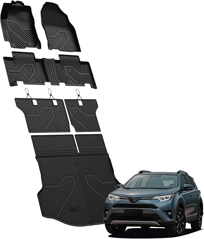LASFIT Floor Mats&Trunk Mat for Toyota RAV4 2013-2018 (Not Fit Hybrid) All Weather TPE Custom Fit Floor Liner for Toyota RAV 4 LE/XLE/SE/Limited/Platinum/Adventure Front and Rear 2 Row Car Mats,Black
