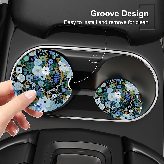 Ceramic Car Coasters – Absorbent Car Cup Holder Coaster Set for Women, Cute Aesthetic Car Accessories for Girls, 2 Pack (Midnight Blue)