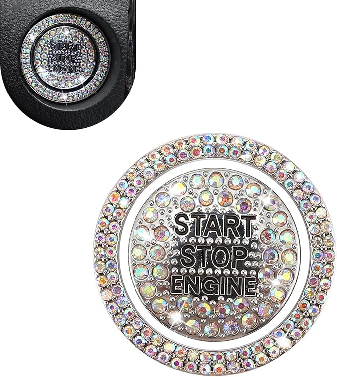 Crystal Rhinestone Car Engine Stop Decoration Ring Sticker, Sparkling Rhinestone Push Start Button Decorative Cover, Bling Interior Accessories for Women, Universal for Most Car(Multicolored)