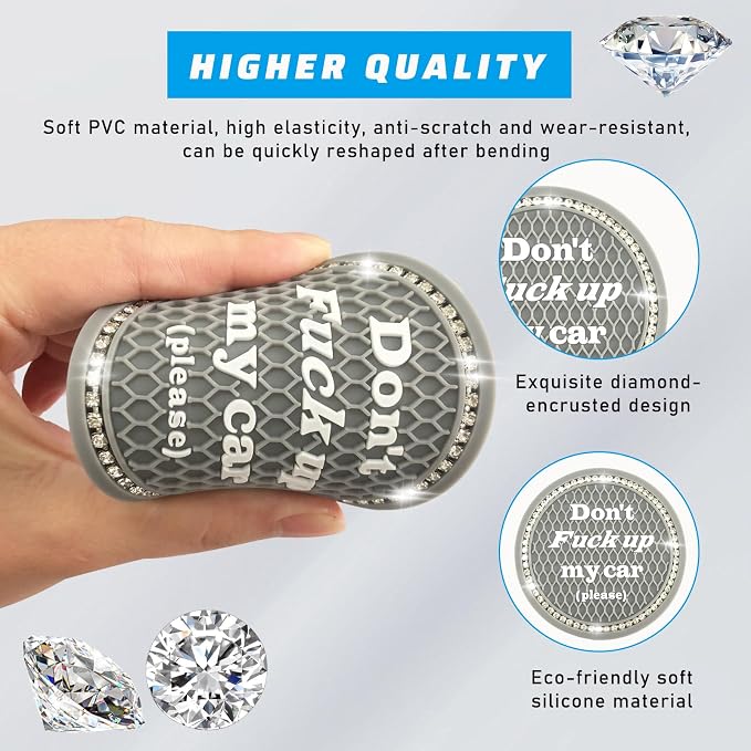 4 PCS Bling Car Cup Coaster, 2.75 Inch Anti-Slip Cup Holder Insert Coasters, Universal Crystal Rhinestone Auto Drink Car Cup Mat, Interior Car Accessories for Women Girls (Gray)