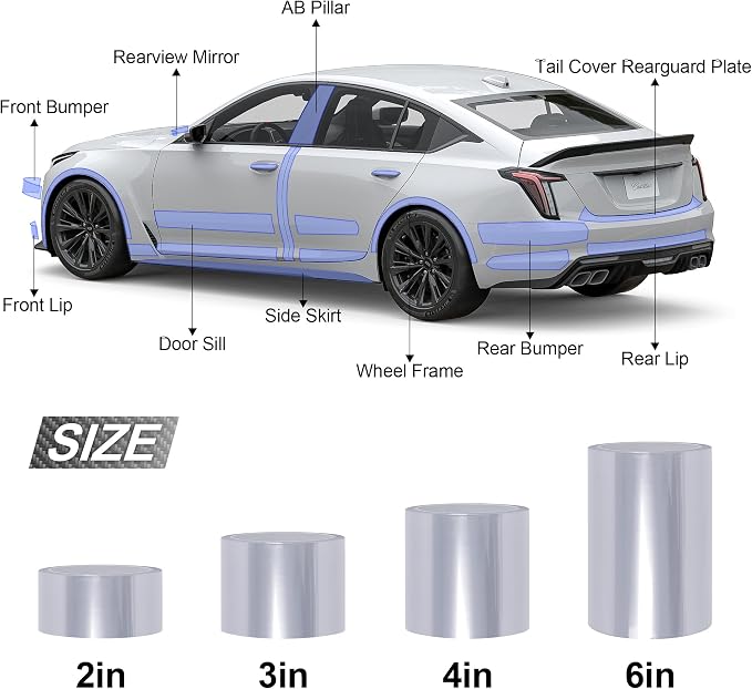 Lypumso Clear Vinyl Wrap Tape, Car Door Edge Guard Door Sill Protector, Transparent Paint Protection Film for Most Cars Rearview Mirror Handle Bumper Window Stair (Clear, 3inch x 30ft)