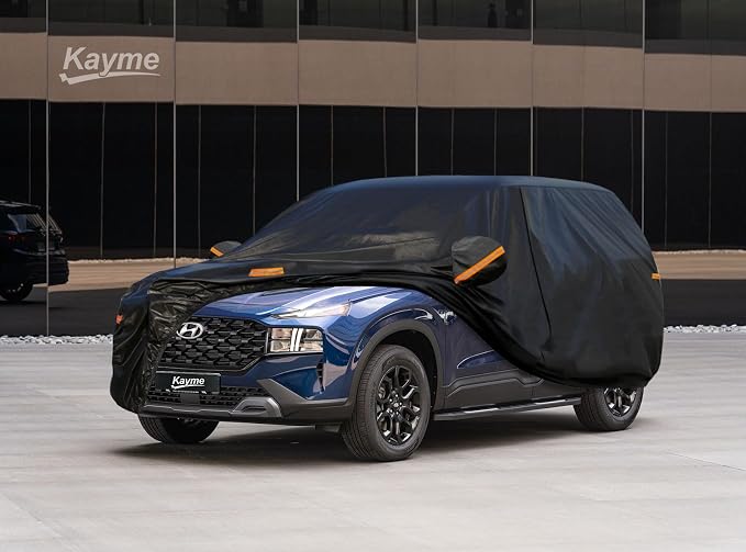 Kayme 7 Layers SUV Car Cover Custom Fit for Hyundai Santa Fe (2006-2025) Waterproof All Weather for Automobiles, Outdoor Full Cover Rain Sun UV Protection.Black