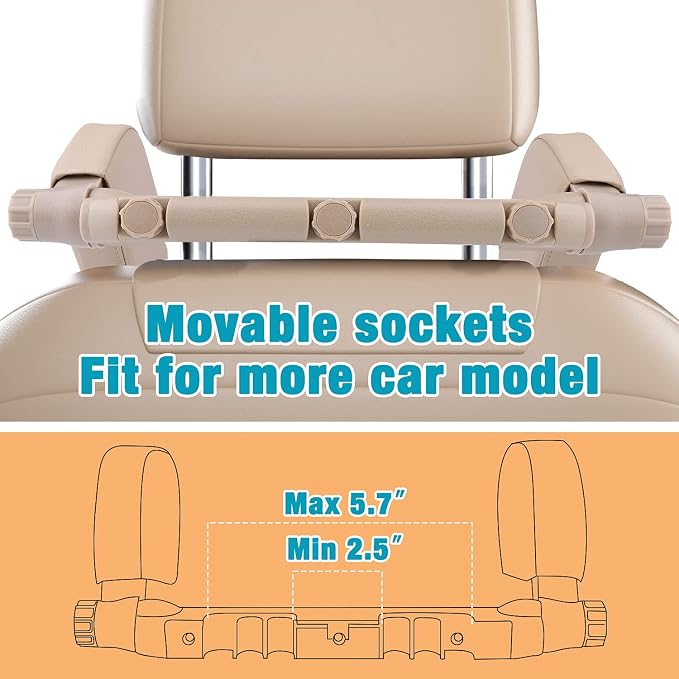 Car Seat Headrest Pillow, 360° Adjustable Car Seat Head Neck Support Rest Cushion, Travel Car Sleeping Pillow for Kids Adults-Beige