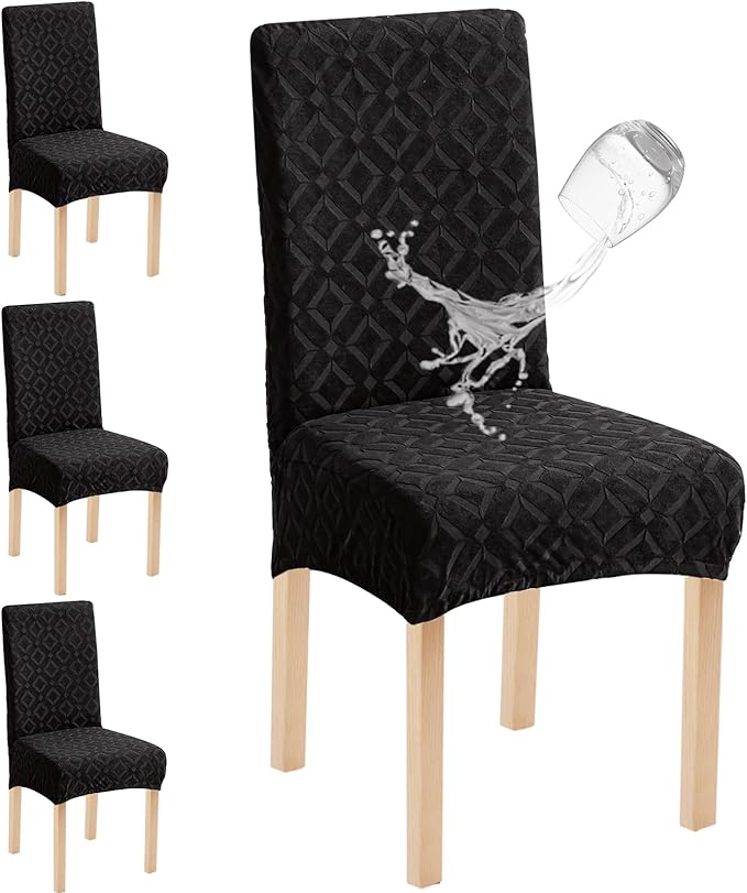 Genina Waterproof Chair Covers for Dining Room Set of 4, Removable Washable Chair Slipcover Protectors, Black