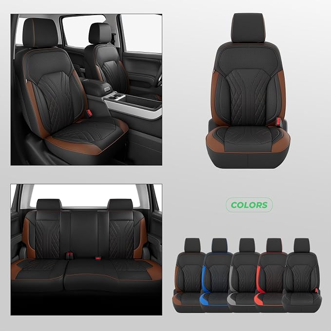 Truck Leather Seat Covers for Chevy Silverado Gmc Sierra 2014-2019 | Crew Cab 1500/2500/3500HD, Bucket Seat, NO Rear Seatback Storage, Scratch-resistant, Easy-clean, Pickup Protector, Full Set