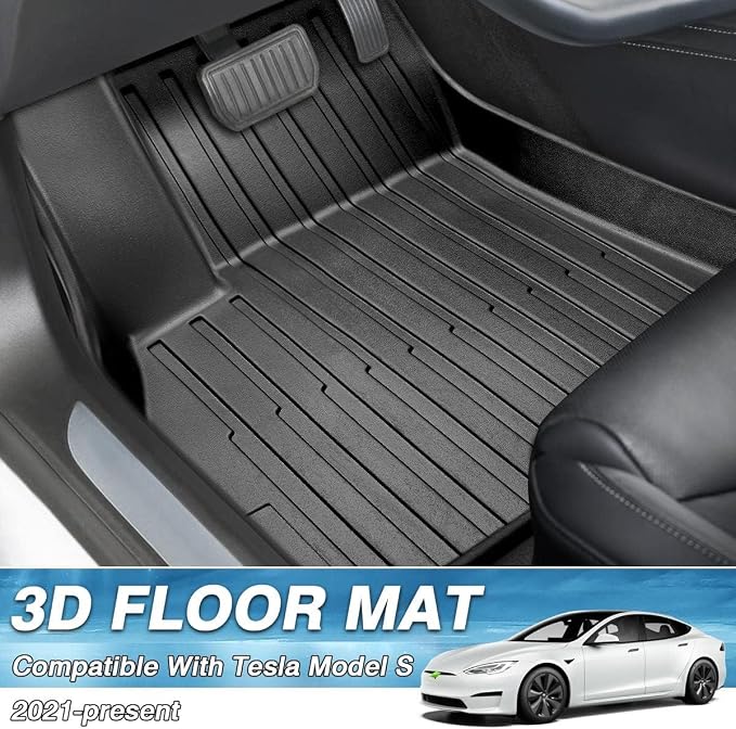 Mixsuper Model S Floor mats-Floor mat for Tesla Model S 2021 2022 2023 2024 2025,All Weather TPE Rubber Floor Liners Protection for Model S Accessories,2 Row Anti-Slip Car Mats, Black