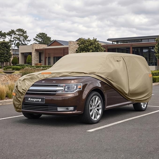 Kaugung Custom Fit Car Cover for Ford Flex (2008-2019), Heavy Duty All Weather Waterproof Outdoor Cover, Sun Rain Snow UV Protection with Driver Door Zipper & Air Vents