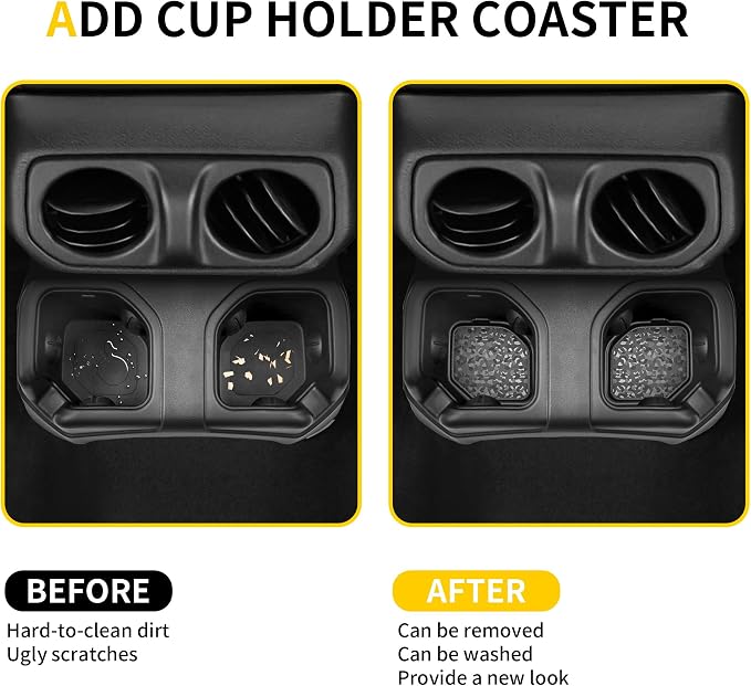 Cup Holder Inserts Coaster Compatible with Jeep Wrangler JL Gladiator JT 2018-2026 Accessories, Center Console Cupholder Pad, Non-Slip Drink Liner, Original Design, TPE, 4-Pcs Front Rear