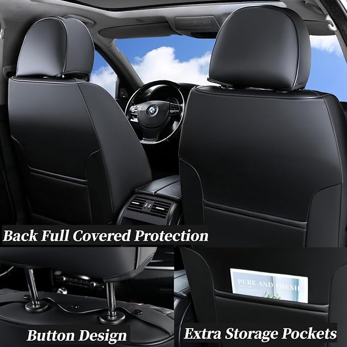 Coverado Car Seat Covers, 2 Packs Front Seat Cover, Faux Leather Waterproof Seat Covers, Driver Seat Covers, Car Seat Protectors, Automotive Seat Covers Accessories Universal Fit Most Vehicles Black