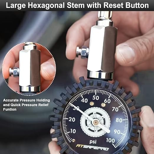 Tire Pressure Gauge 100psi Glow in The Dark, ATsafepro 2.5” Dial Mechanical Tire Gauges for Tire Pressure, Certificated Accuracy Analog Air Pressure Gauge for Cars, Trucks, Bicycles.