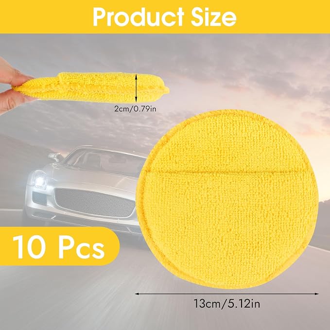 10 Pack Wax Applicator Pads Microfiber with Finger Pocket for Car Wax | 10-pack microfiber foam pads with finger pocket, Scratch-free waxing for cars & household, Machine washable & reusable