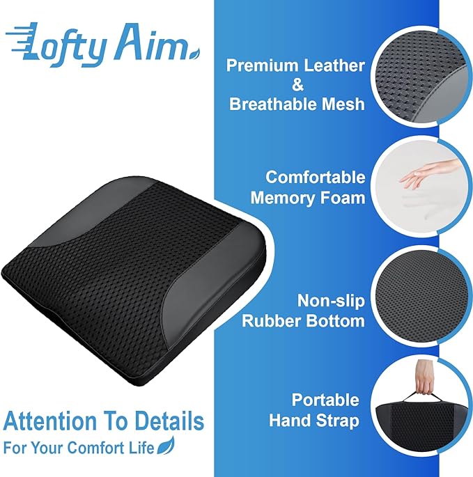 Lofty Aim Car Seat Cushion, Car Seat Pillow, Automotive Cushion | Memory Foam Car Seat Cushion for Long Driving, Butt Pillow for Pain Relief, Driver Seat Cushion for Car, Truck, Office, Black